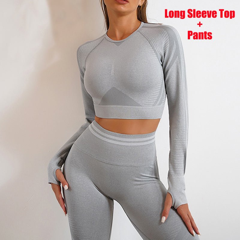 Seamless Yoga Pants Sports Gym Fitness Leggings Or Long Sleeve Tops Outfits Butt Lifting Slim Workout Sportswear Clothing - Safe & Secure Health & Fitness
