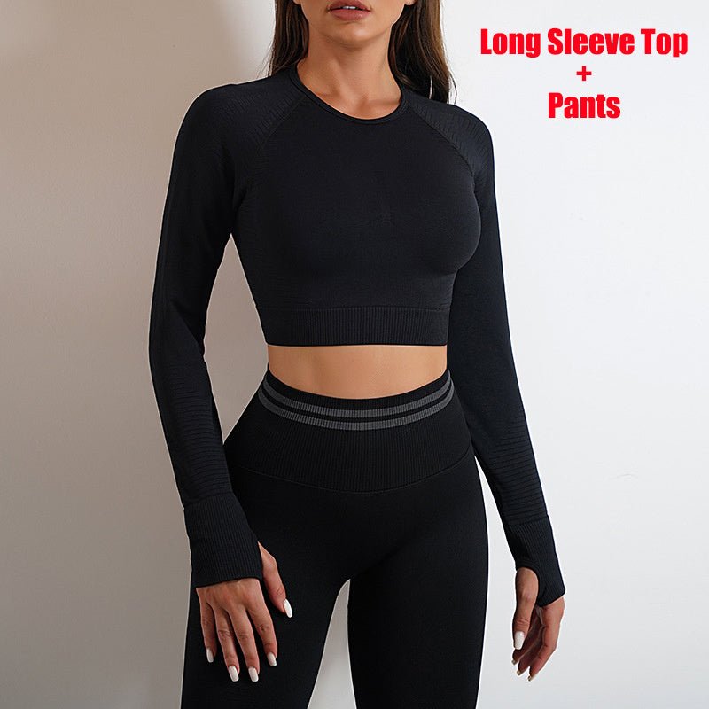 Seamless Yoga Pants Sports Gym Fitness Leggings Or Long Sleeve Tops Outfits Butt Lifting Slim Workout Sportswear Clothing - Safe & Secure Health & Fitness