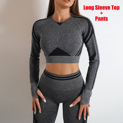 Seamless Yoga Pants Sports Gym Fitness Leggings Or Long Sleeve Tops Outfits Butt Lifting Slim Workout Sportswear Clothing - Safe & Secure Health & Fitness