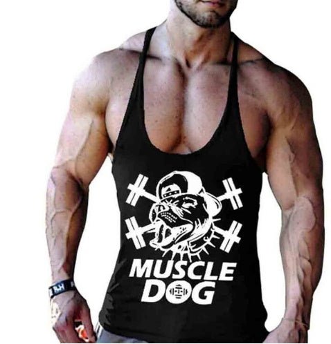 Cartoon Tee Tops Bodybuilding Fitness Vest Men Top Workout MUSCLE Dog Printed Sportswear Clothing - Safe & Secure Health & Fitness