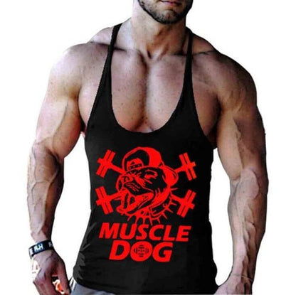 Cartoon Tee Tops Bodybuilding Fitness Vest Men Top Workout MUSCLE Dog Printed Sportswear Clothing - Safe & Secure Health & Fitness