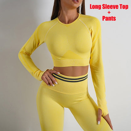 Seamless Yoga Pants Sports Gym Fitness Leggings Or Long Sleeve Tops Outfits Butt Lifting Slim Workout Sportswear Clothing - Safe & Secure Health & Fitness