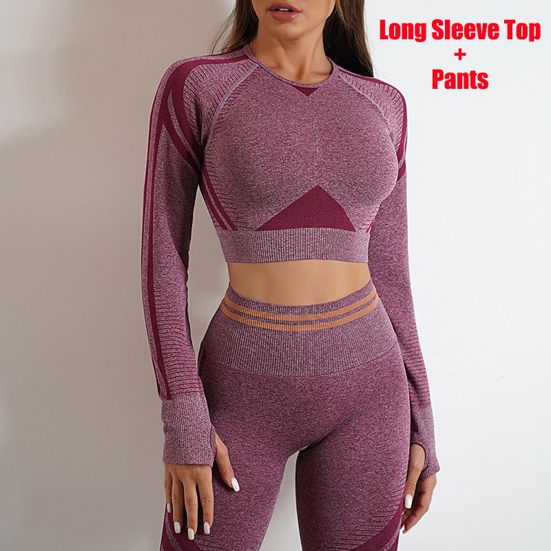 Seamless Yoga Pants Sports Gym Fitness Leggings Or Long Sleeve Tops Outfits Butt Lifting Slim Workout Sportswear Clothing - Safe & Secure Health & Fitness