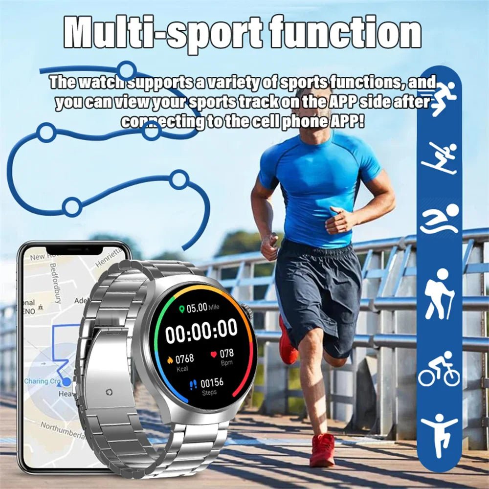 Bluetooth Smartwatch Men HD Sports Fitness (Silver) - Safe & Secure Health & Fitness