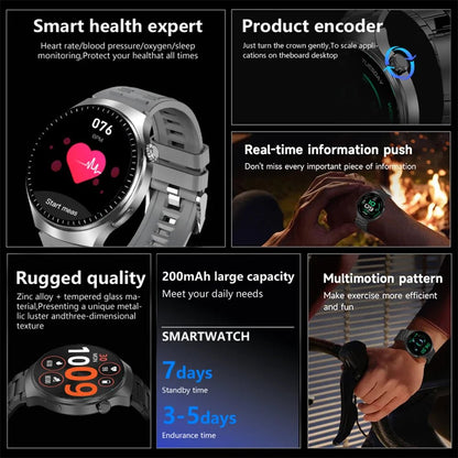 Bluetooth Smartwatch Men HD Sports Fitness (Silver) - Safe & Secure Health & Fitness