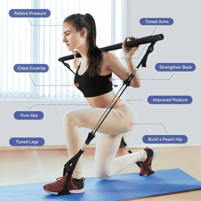 Resistance Band Pilates Stick Home Fitness Kit - Safe & Secure Health & Fitness