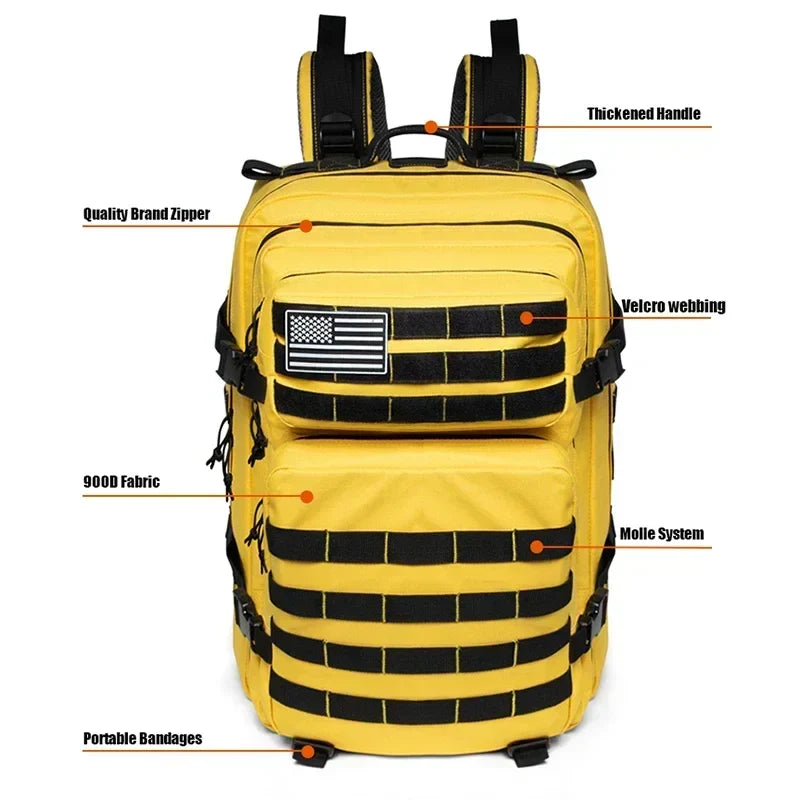 45L Tactical Fitness Backpack Molle Rucksack Yellow-3