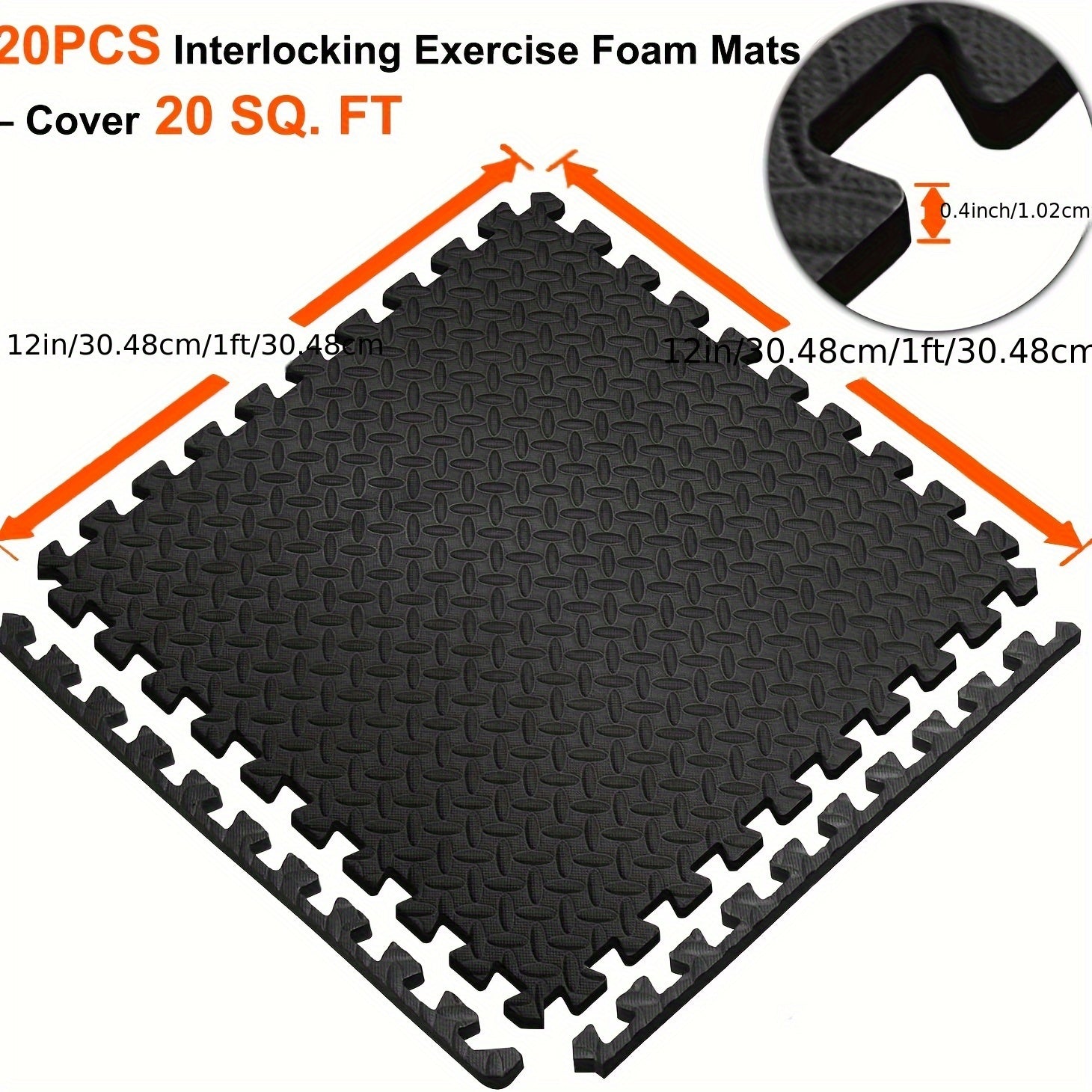 Interlocking Black EVA Fitness Mats Set (20pcs) - Safe & Secure Health & Fitness