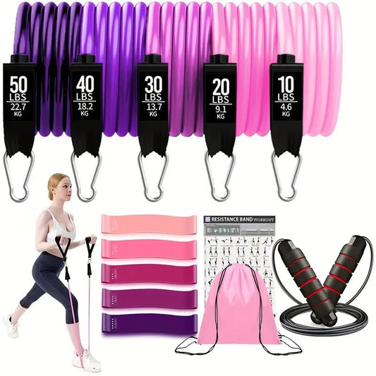 17pcs Fitness Resistance Bands Set – Medium Tension - Safe & Secure Health & Fitness