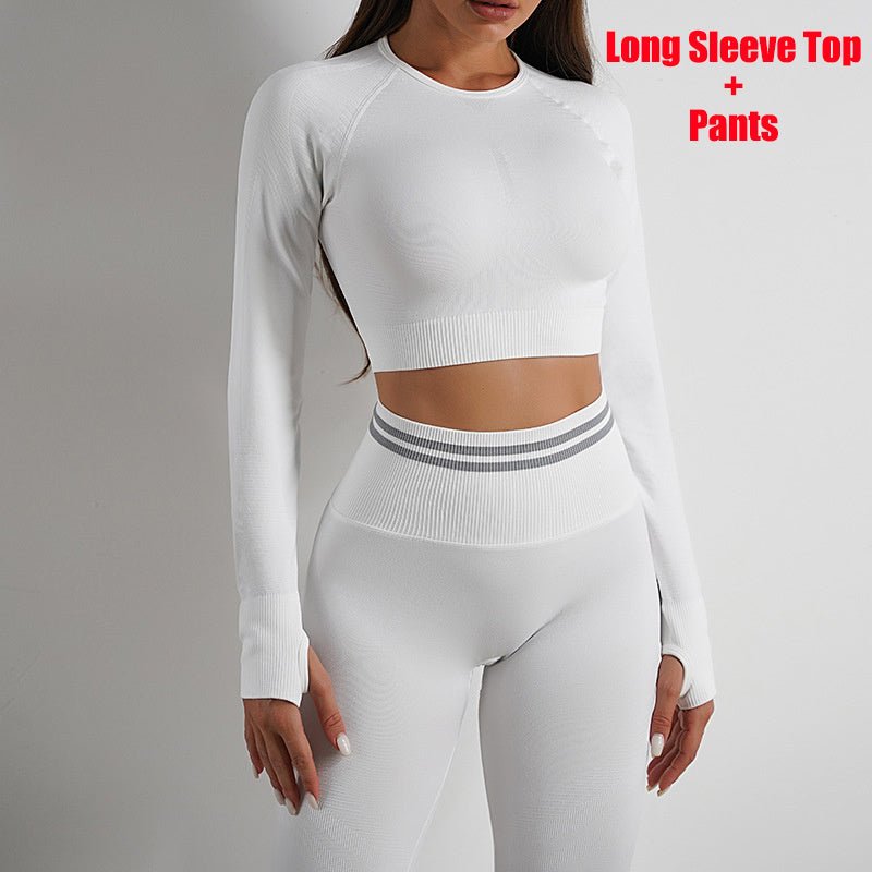 Seamless Yoga Pants Sports Gym Fitness Leggings Or Long Sleeve Tops Outfits Butt Lifting Slim Workout Sportswear Clothing - Safe & Secure Health & Fitness