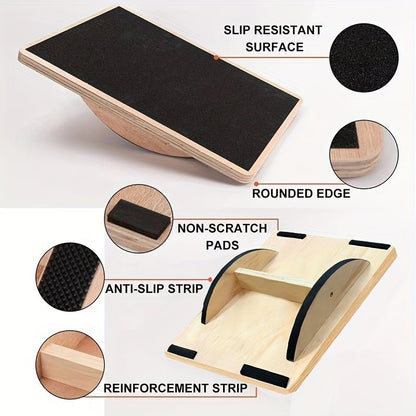 Wooden Balance Fitness Board for Adults - Safe & Secure Health & Fitness