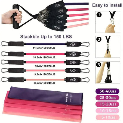 17pcs Fitness Resistance Bands Set – Medium Tension - Safe & Secure Health & Fitness